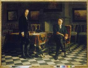 Peter I. interrogates the tsarevitch Alexei Petrow