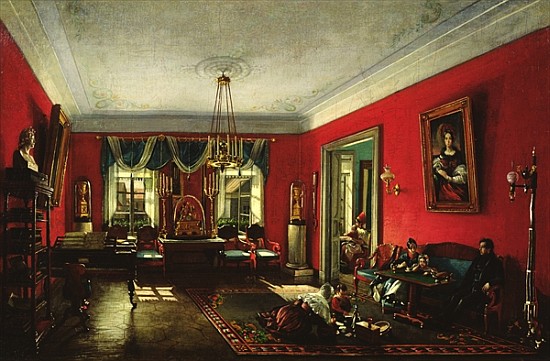 The Nashchokin family in drawing room de Nikolai Ivanov Podklutchnikov