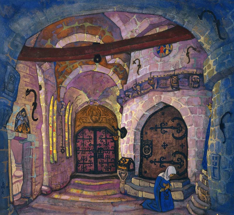 In the Monastery. Stage design for the opera Sister Beatrice by A. Davydov de Nikolai Konstantinow. Roerich