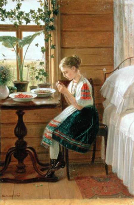 Girl Peeling Berries de Nikolai Mikhailovich Bykovsky