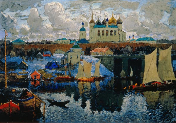 Am Pier in Novgorod de Nikolai P. Bogdanow-Bjelski