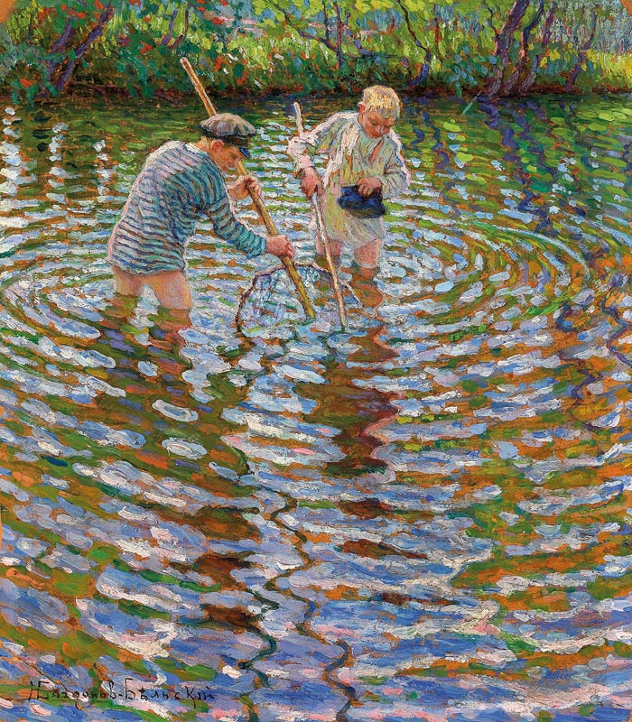 Jungen beim Krebse fischen de Nikolai P. Bogdanow-Bjelski