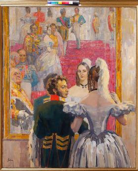 Poet Alexander Pushkin with his wife in the Imperial Anichkov Palace