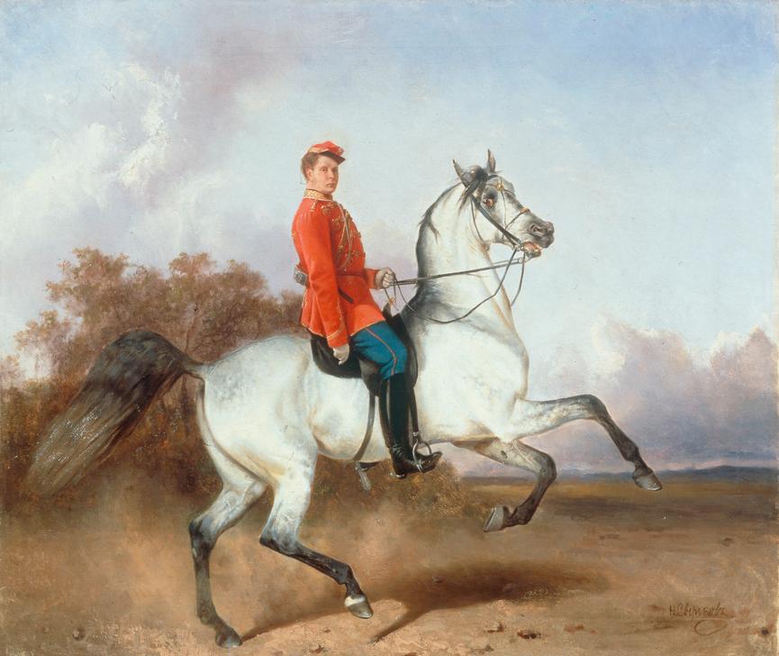 Equestrian portrait of a hussar de Nikolai Jegorjewitsch Swertschkow