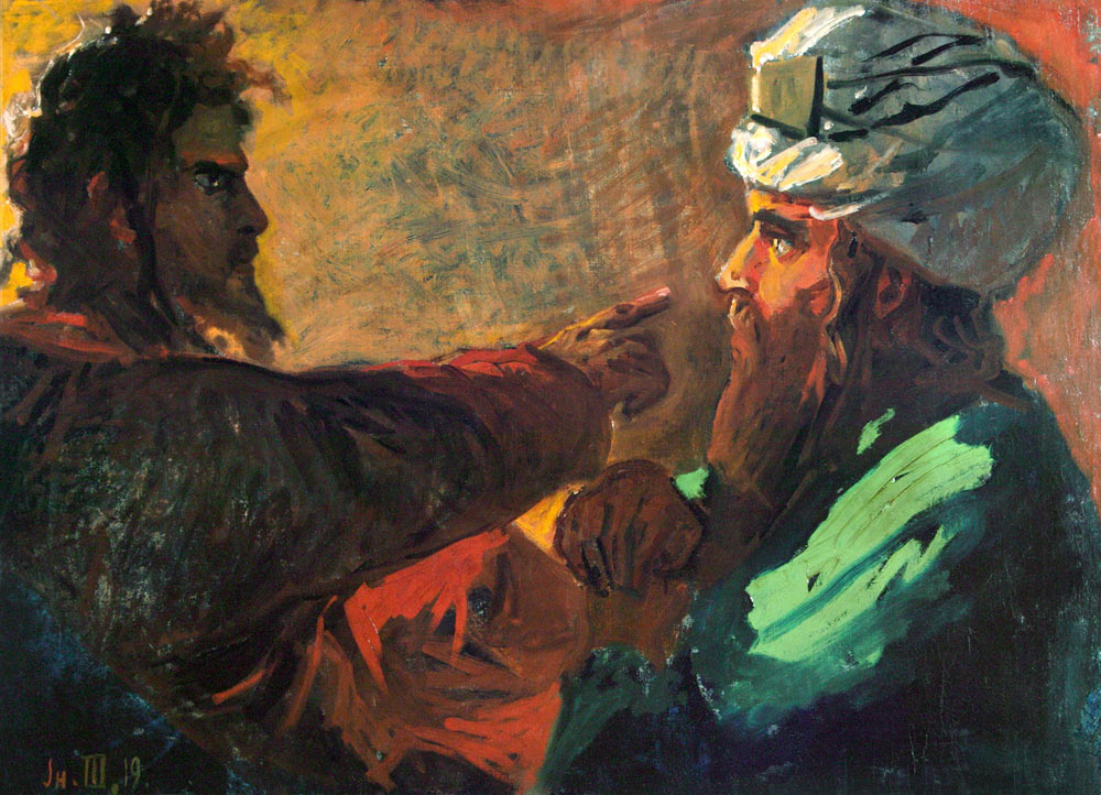 Christ and Nicodemus (Study) de Nikolai Nikolajewitsch Ge