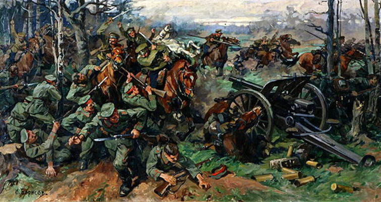 The Russian Cavalry Charging the German Artillery in 1915 (oil on canvas) de Nikolay Yakovlevich Borisov