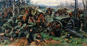 The Russian Cavalry Charging the German Artillery in 1915 (oil on canvas)