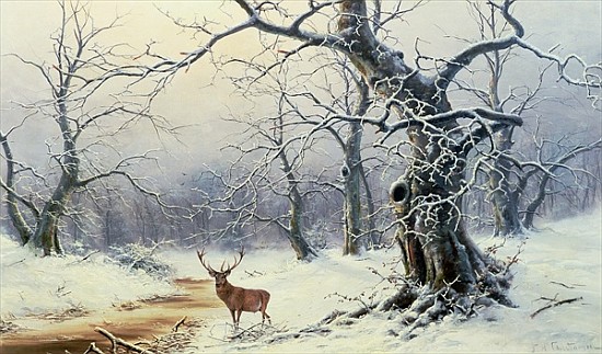 A Stag in a wooded landscape de Nils Hans Christiansen