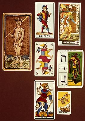 0 The Fool, seven tarot cards from different packs