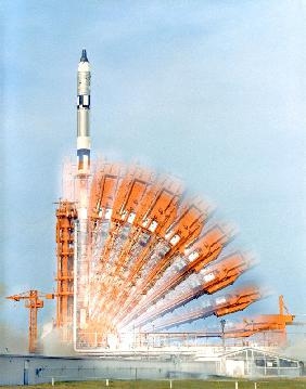 18/07/66 A time-exposure photograph shows the configuration of Pad 19 up until the launch of Gemini 