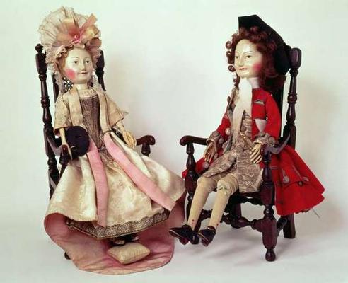 31:Lord and Lady Clapham, wooden dolls made in the William and Mary period, late 17th, c.1680s (see de 