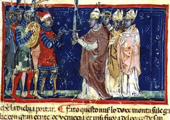 Codex Correr I 383 Pope Alexander III (1105-81) presents the sword to Doge Sebastiano Ziani, Venetia de 
