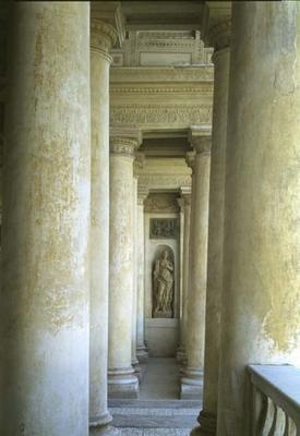 The Loggia di Davide (or D'Onore) interior showing columns of the garden facade designed by Giulio R de 