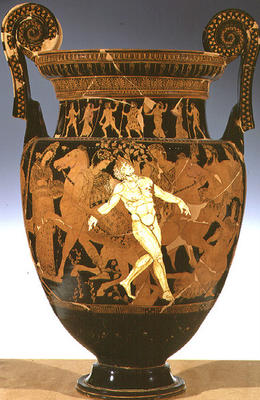 Red and white figure volute krater depicting the death of Talos, the bronze giant who guarded the Cr de 