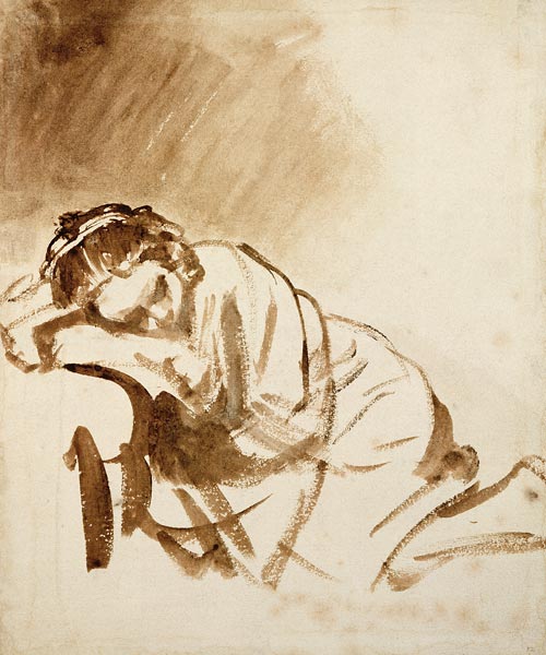 A Young Woman Sleeping (Hendrijke Stoffels) c.1654 (brush & brown wash on paper) de 