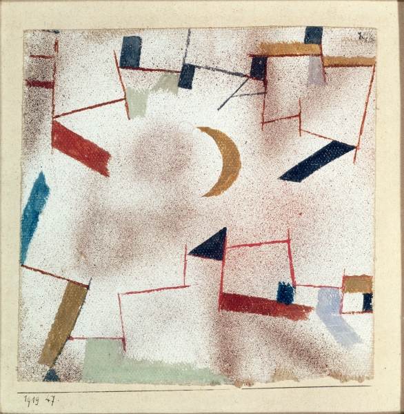 Abstract with crescent moon, 1919 (no 47) (w/c on primed linen on paper on cardboard)  de 