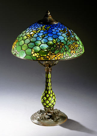 A ''Butterfly'' Leaded Glass And Bronze Table Lamp de 