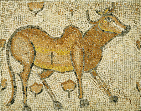 A Byzantine Marble Mosaic Panel Depicting Humped Bull de 