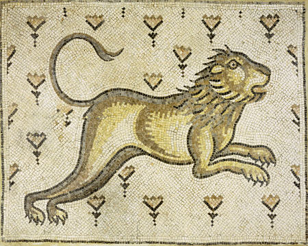 A Byzantine Marble Mosaic Panel Depicting A Lion In A Field Of Flowers de 
