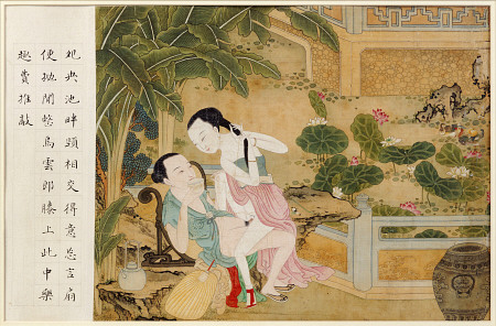 A Chinese Erotic Painting Depicting An Amorous Couple Engaged In Lovemaking de 
