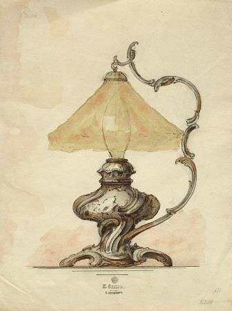 A Drawing Of A Silver Table Lamp With A Twisted Fluted Body In Rococo Style de 