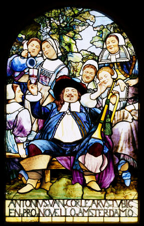 A Fine Stained Glass Historical Portrait Window Commissioned By The Colonial Club Designed By Howard de 