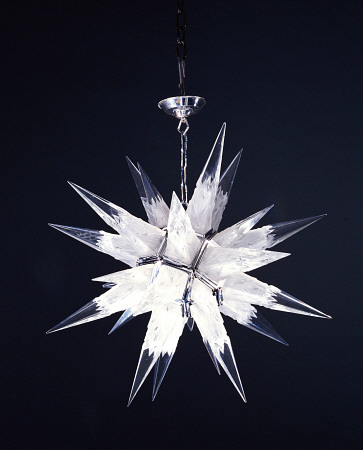 A Glass And Metal 1930s Chandelier Of Star Form With Etched And Polished Spike Projections de 