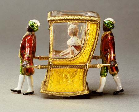 A Jewelled, Guilloche, Enamel, Two-Colour Gold Automaton Sedan Chair With A Figure Of Catherine The de 