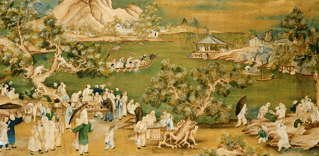 A Lake Scene With Figures Celebrating A Festival de 