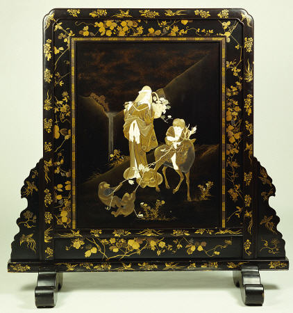 A Large And Impressive Black Lacquer Tsuitate (Room Divider),/n Depicting Yamauba And Kintoki In A M de 