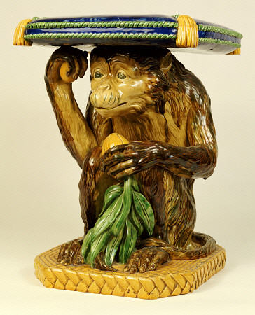 A Minton ''Majolica'' Garden Seat Modelled As A Crouching Monkey Supporting A Cushion On His Head, C de 