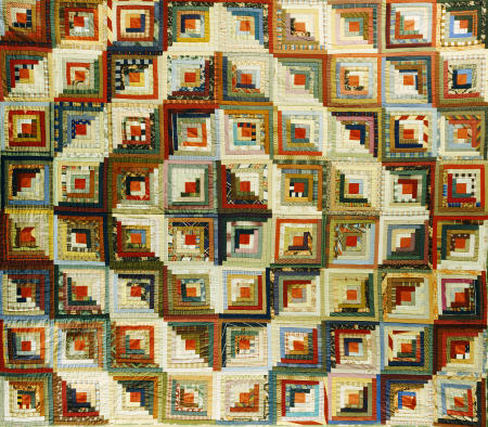 An Amish Pieced & Quilted Cotton Coverlet Worked In A Variation Of The Log Cabin Pattern de 