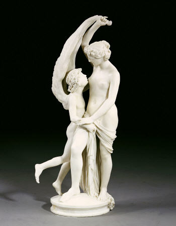 An Italian White Marble Group Of Cupid And Psyche, Entitled Speranza Nutre Amore (Hope Feeds Love) B de 