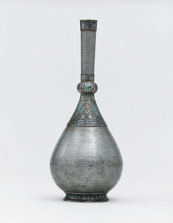 An Ottoman Turquoise Inset Silver Mounted Zinc Bottle  Istanbul, Turkey, 17th Century de 