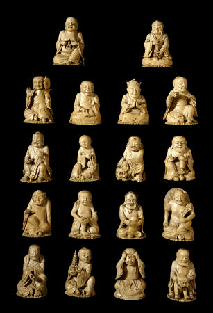 An Unusual Matched Set Of 18 Ivory Luohans Including Xin Pindeng, Futuo Miduo, Yinian Jiekong And Wu de 