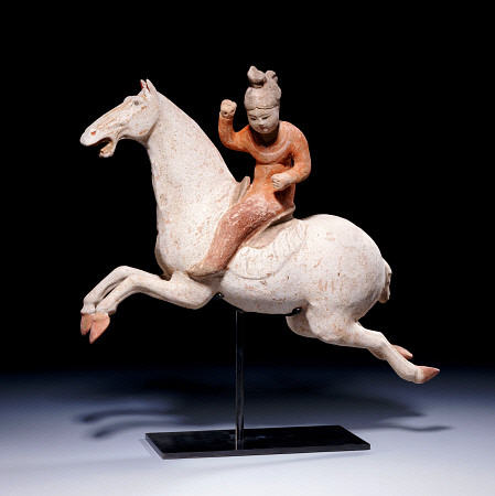 A Painted Red Pottery Female Polo Player Astride A Galloping Pony de 
