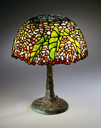 A ''Pony Begonia'' Leaded Glass And Bronze Table Lamp de 