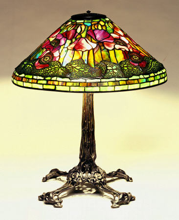 A ''Poppy'' Leaded Glass And Bronze Table Lamp de 