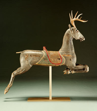 A Rare Painted And Carved Carousel Deer de 