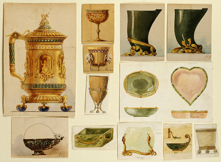 A Selection Of Designs From The House Of Carl Faberge Including An Elaborate Gilt And Enamelled  Tan de 