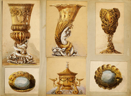 A Selection Of Designs From The House Of Carl Faberge Including Silver Gilt Vases, Two Oval Scallope de 