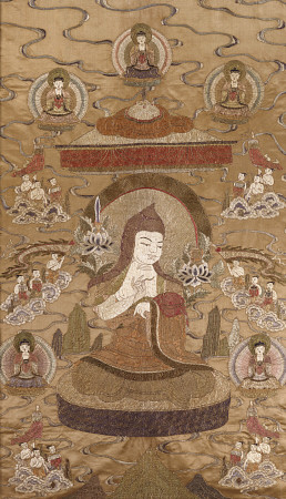 A Sino Tibetan Silk Embroidered Silk Thang de 