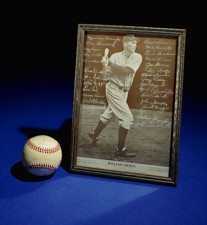 A William Dickey Picture Signed By The Yankees Team And A Signed Baseball Including The Signature Of de 
