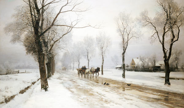 An Extensive Winter Landscape With A Horse And Cart de 