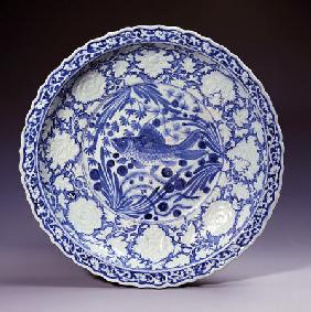 A Highly Important Yuan Blue And White Large ''Fish'' Dish