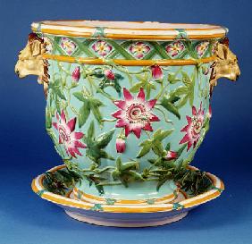 A  Minton ''Garden Pot Passion Flower'' Jardiniere And Underdish, 1858