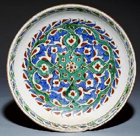 A Rimless Iznik Pottery Dish, C