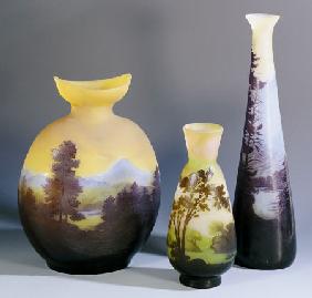 A Selection Of Galle Double-Overlay And Acid-Etched Vases