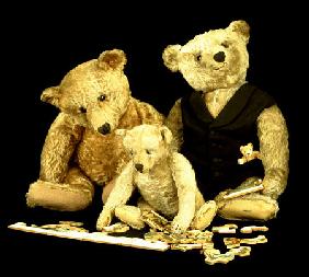 A Selection Of Steiff Teddy Bears Doing A Jigsaw Puzzle