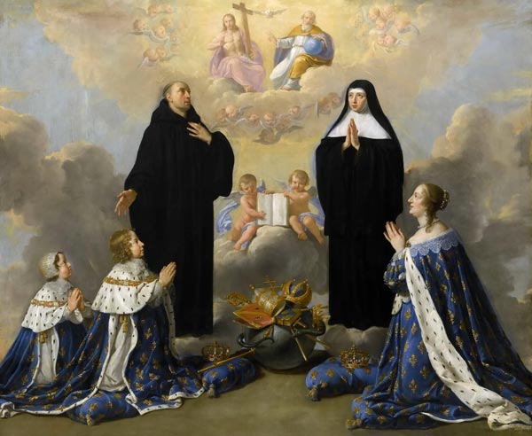 Anna of Austria with her children, praying to the Holy Trinity with Saints Benedict and Scholastica de 